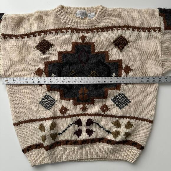 VTG Collectif Hand Knit Shetland Wool Bulky Pattern Cream Crewneck Sweater XL - Picture 5 of 8